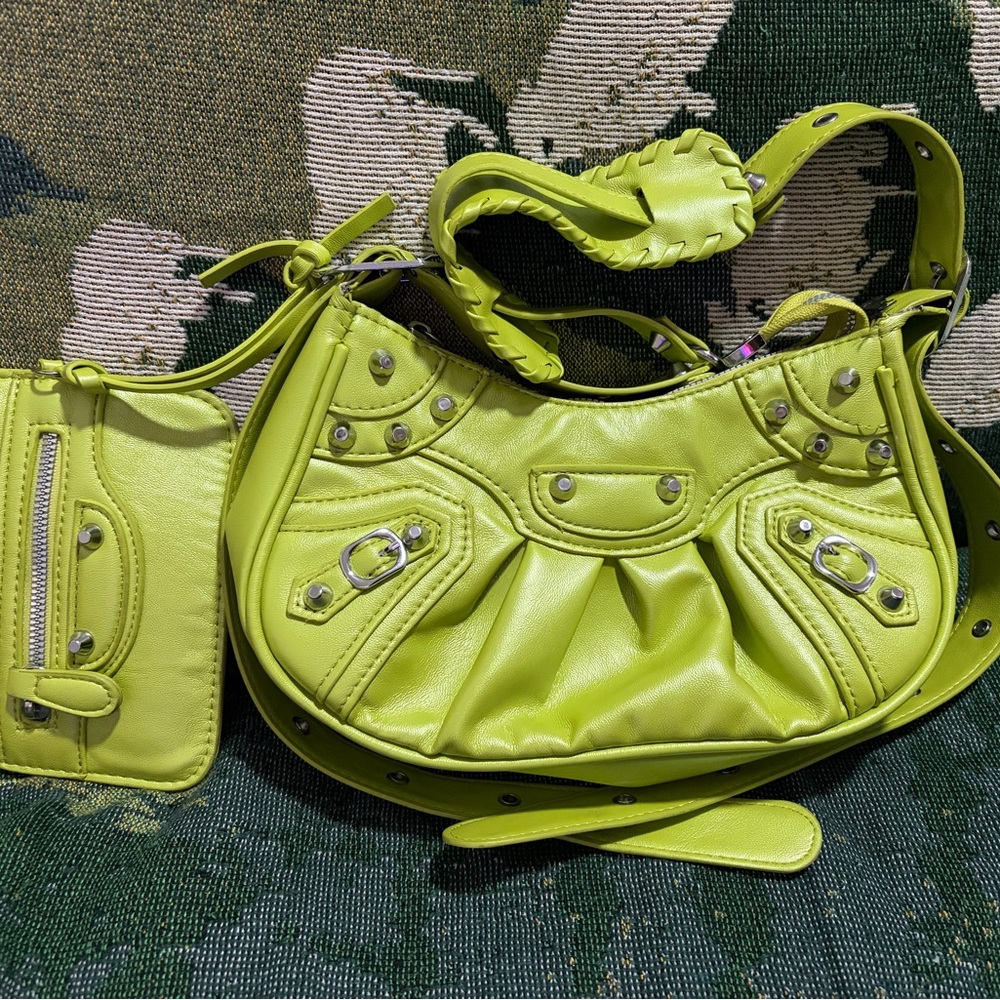 Lime Green Studded Hobo Bag - Women